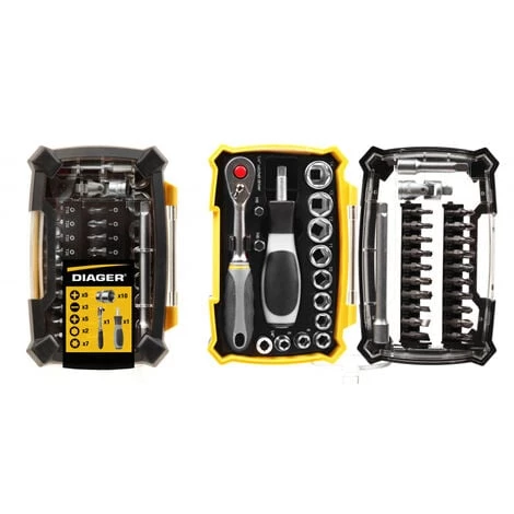 Coffret Vissage 38 Pces, Embouts Torsion, Douilles Et Cliquet 1/4 DIAGER 3 Coffret Vissage 38 Pces, Embouts Torsion, Douilles Et Cliquet 1/4 DIAGER