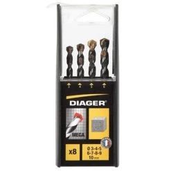 Coffret Duo De 8 Forets Béton Cylindrique MEGA D. 3, 4, 5, 6, 7, 8, 9, Et 10 Mm - 256C - Diager